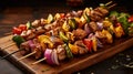 Grilled shish kebab with vegetables