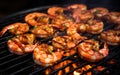 Grilled shrimp cooked on a charcoal grill Just right and delicious