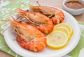 Grilled Shrimp and lemon on plate Royalty Free Stock Photo