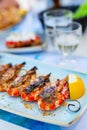 Grilled shrimp saganaki