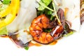 Grilled shrimp salad with parmesan and herbs. Royalty Free Stock Photo