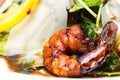 Grilled shrimp salad with parmesan and herbs. Royalty Free Stock Photo