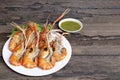 Grilled shrimp and seafood . Royalty Free Stock Photo