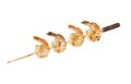 Grilled shrimp skewer on white background