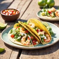 Grilled Shrimp Tacos with Pico de Gallo on Outdoor Patio Setting