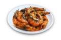 Grilled shrimp in a white plate Placed on a wooden table, Image use Clipping path Royalty Free Stock Photo