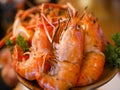 Grilled shrimp on the wood plate Royalty Free Stock Photo