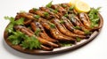 Grilled Shrimp On Wooden Platter: A Mehmed Siyah-kalem Inspired Delight