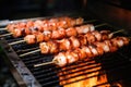 grilled shrimps with barbecue brush applying sauce Royalty Free Stock Photo