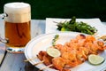 Grilled shrimps and beer Royalty Free Stock Photo