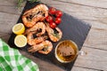 Grilled shrimps and beer mug Royalty Free Stock Photo