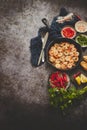 Grilled shrimps in cast iron grilling pan with fresh lemon, parsley, chili, garlic white wine sauce Royalty Free Stock Photo