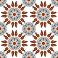 Shrimps and forks round frames seamless photo pattern