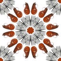 Grilled shrimps and forks round frame seamless photo pattern