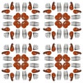 Grilled shrimps and forks square tiled seamless photo pattern