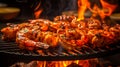 Grilled shrimps and on a grill with flames under close up, AI Generated Royalty Free Stock Photo