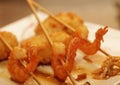 Grilled shrimps with rice on white plate Royalty Free Stock Photo