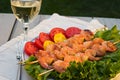 Grilled shrimps and white wine Royalty Free Stock Photo