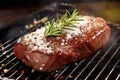 grilled sirloin steak garnished with rosemary and salt Royalty Free Stock Photo