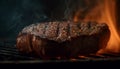 Grilled sirloin steak on wood plate, rare generated by AI