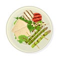 Grilled Skewered Vegetables Served on Plate with Tofu Vector Illustration