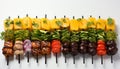 Grilled skewers meat, vegetable, fruit, indulgence, freshness, nature, heat generated by AI