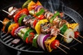 Grilled Skewers Vegetables on Fire. AI