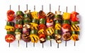 Grilled Skewers on White Background