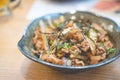 Grilled slice pork on rice bowl in Japanese style butadon Royalty Free Stock Photo