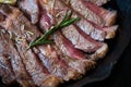 Grilled sliced beef steak serving platter, recipe idea Royalty Free Stock Photo