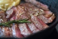 Grilled sliced beef steak serving platter, recipe idea Royalty Free Stock Photo