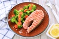 Grilled sockeye salmon steak horizontal Royalty Free Stock Photo