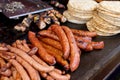 Grilled sousage, different tipe of meat and pita bread.