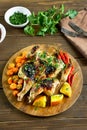 Grilled spatchcock chicken with vegetables Royalty Free Stock Photo
