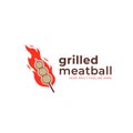 Grilled spicy hot skewer satay meatball logo icon with red hot flame