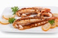 Grilled squid, cut out isolated on white background Royalty Free Stock Photo