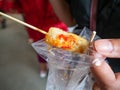 Grilled squid eggs,Wrapped in banana leaves,Taste is delicious,At market Bangkachao Bangkok Thailand Royalty Free Stock Photo