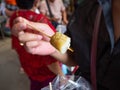 Grilled squid eggs,Wrapped in banana leaves,Taste is delicious,At market Bangkachao Bangkok Thailand Royalty Free Stock Photo