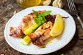 Grilled squid with lemon and zucchini