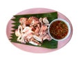 Grilled squid slice on plate banana leaf isolated white background Royalty Free Stock Photo