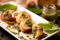 Grilled squid stuffed with basil pesto sauce Royalty Free Stock Photo