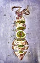 Grilled squid stuffed with couscous and vegetables Royalty Free Stock Photo