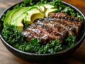Grilled Steak, Avocado, and Kale Salad Royalty Free Stock Photo
