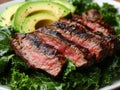 Grilled Steak with Avocado and Kale Salad Royalty Free Stock Photo