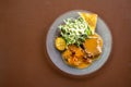 Grilled steak beef, pork and vegetable with swet sauce Royalty Free Stock Photo