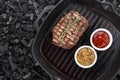 Grilled steak cooked in a frying pan Royalty Free Stock Photo