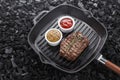Grilled steak cooked in a frying pan Royalty Free Stock Photo