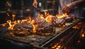 Grilled steak, cooked to perfection, ready to eat, bursting with flavor generated by AI Royalty Free Stock Photo