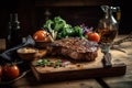 Grilled steak on a cutting board