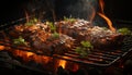 Grilled steak, flame cooked, ready to eat, juicy and delicious generated by AI Royalty Free Stock Photo